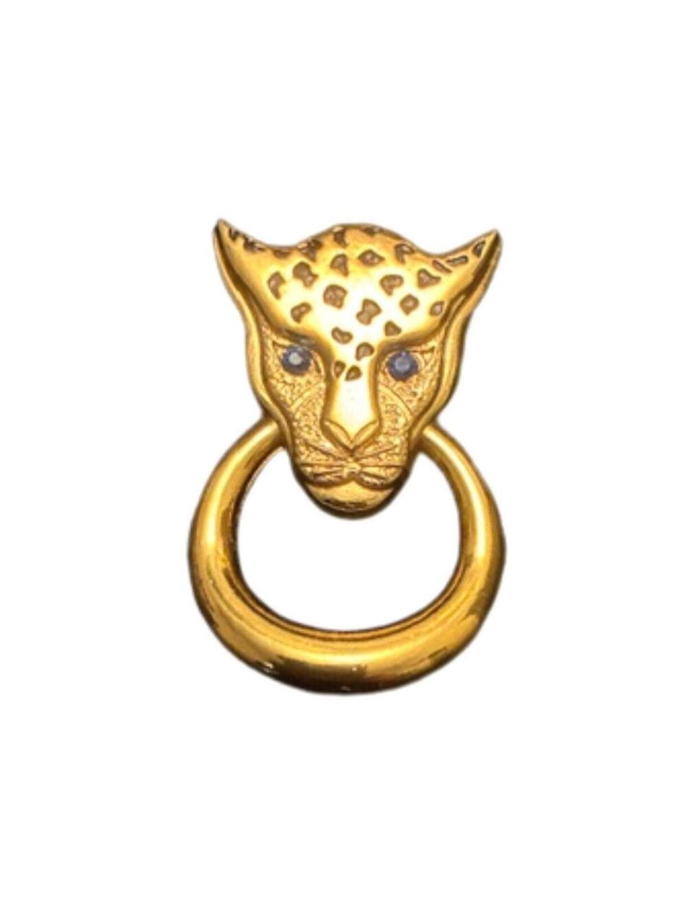 Vintage Signed Malka Paris Gold Tone Leopard Scarf Ring Clip